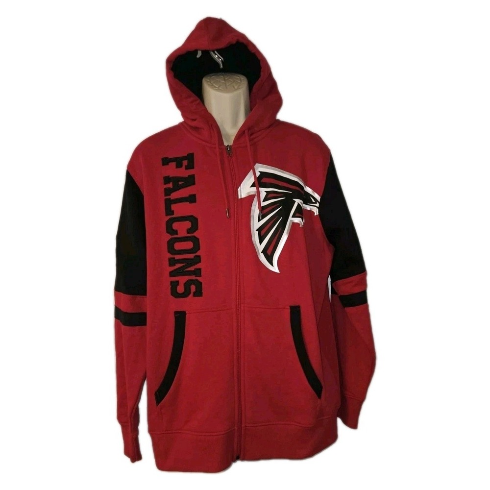 NFL Atlanta Falcons Mens NFC Full Zip Up Hoodie Drawstring Fleece Lined Size‎ L